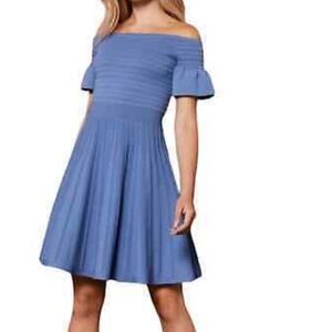 Blue Off-Shoulder Ted Baker Lond Criptum Occasion Dress